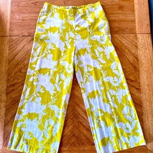 NWOT MARC NEW YORK Yellow Floral High Waisted Wide Leg Linen Pants - Med…